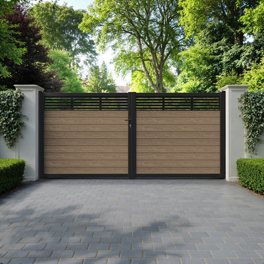 Classic Aspen Straight Top Driveway Gate - Teak - Top Screen