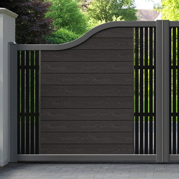 Classic Aspen Curved Top Driveway Gate - Dark Oak - Middle & End Screen