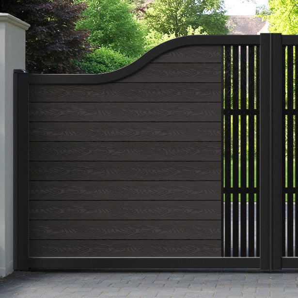 Classic Aspen Curved Top Driveway Gate - Dark Oak - Middle Screen
