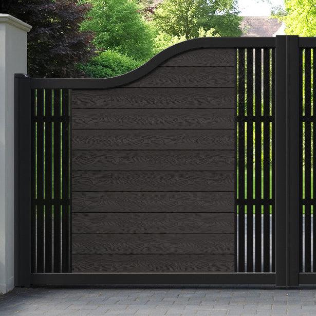 Classic Aspen Curved Top Driveway Gate - Dark Oak - Middle & End Screen