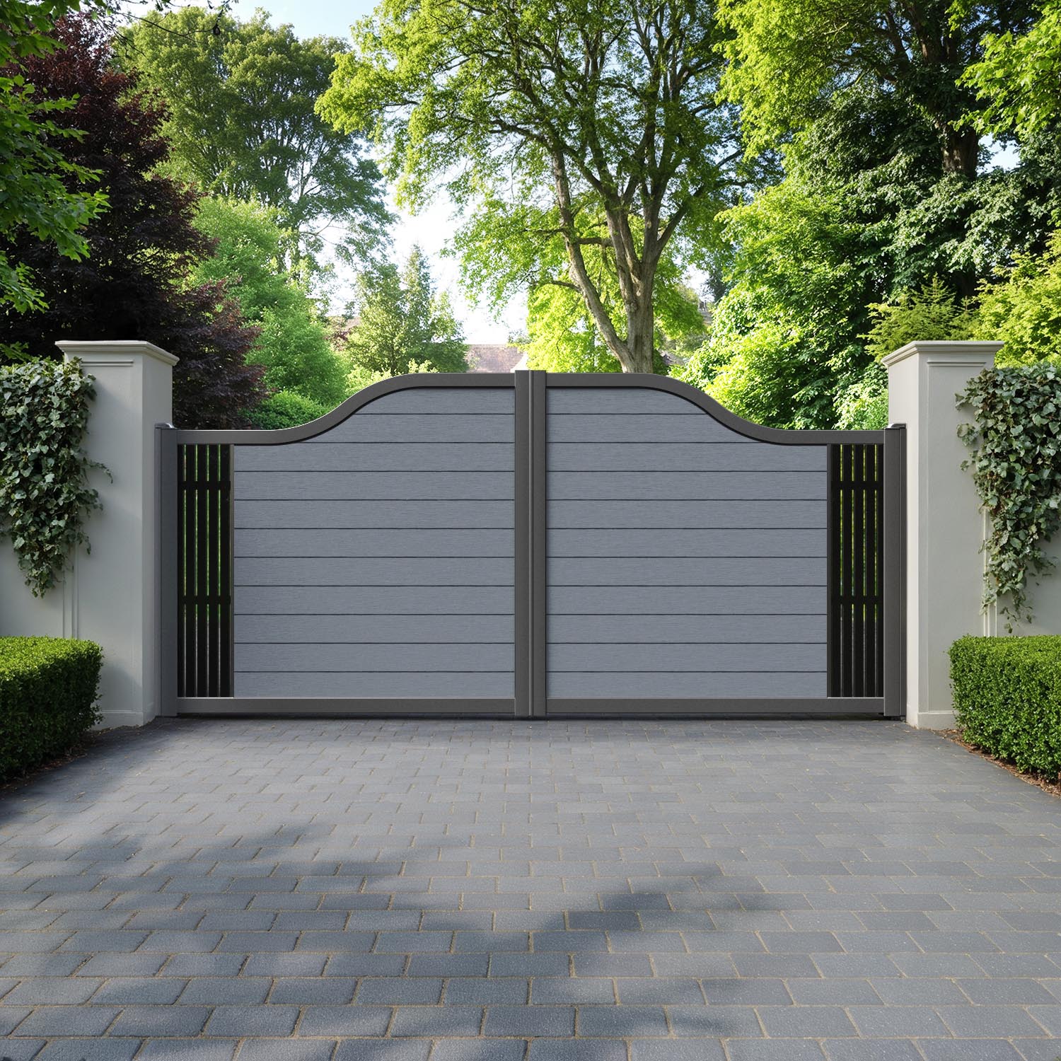 Fusion Aspen Curved Top Driveway Gate - Anthracite - End Screen