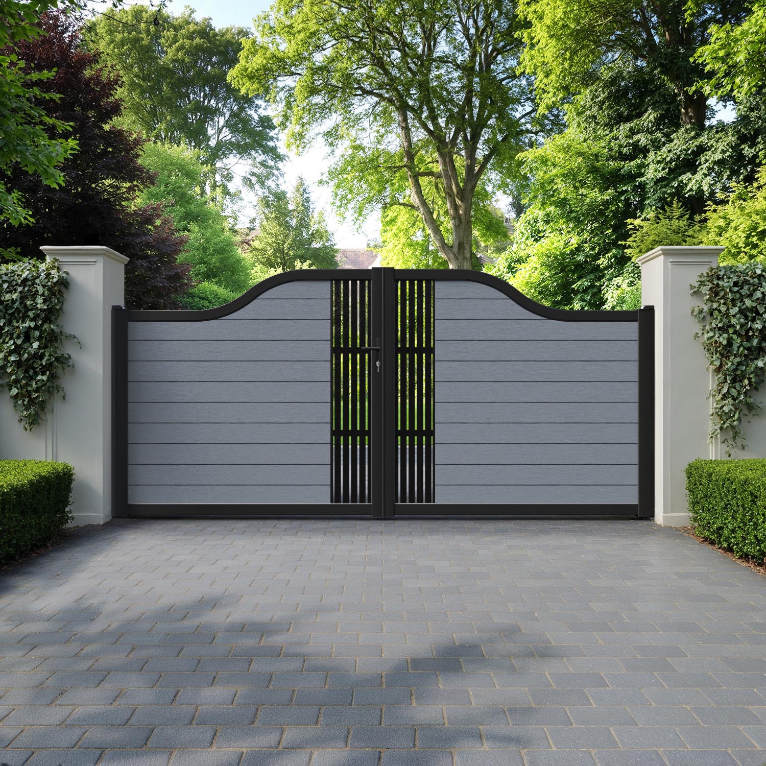 Fusion Aspen Curved Top Driveway Gate - Anthracite - Middle Screen