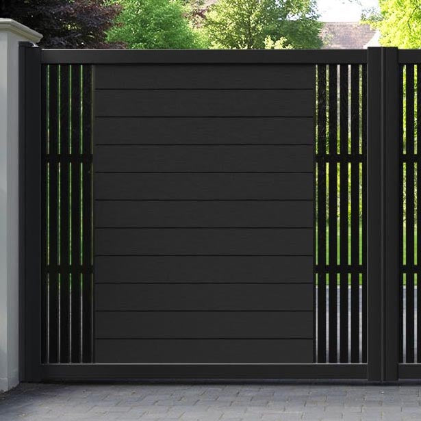 Fusion Aspen Straight Top Driveway Gate - Black - Middle & End Screen