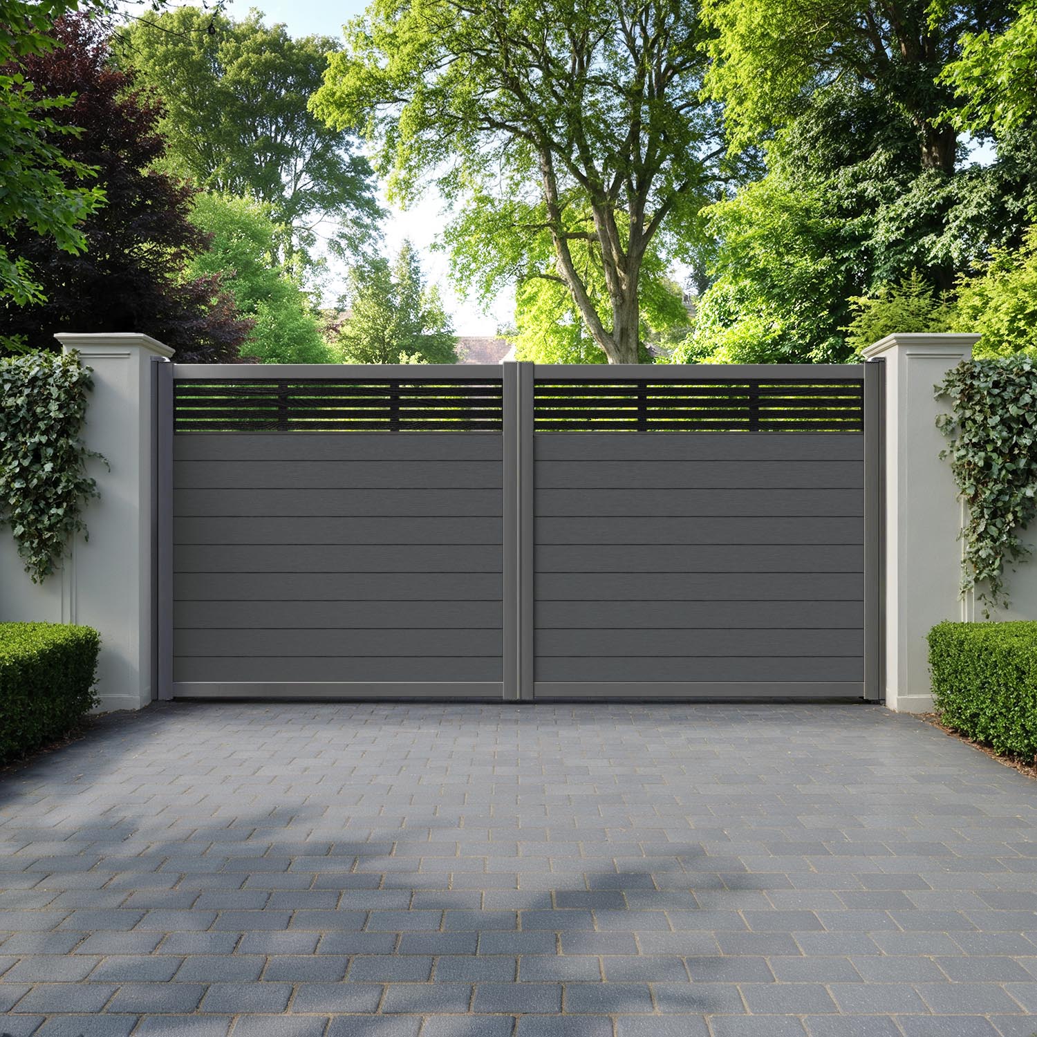 Fusion Aspen Straight Top Driveway Gate - Dark Grey - Top Screen