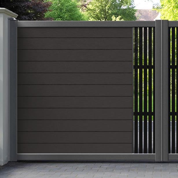 Fusion Aspen Straight Top Driveway Gate - Dark Oak - Middle Screen