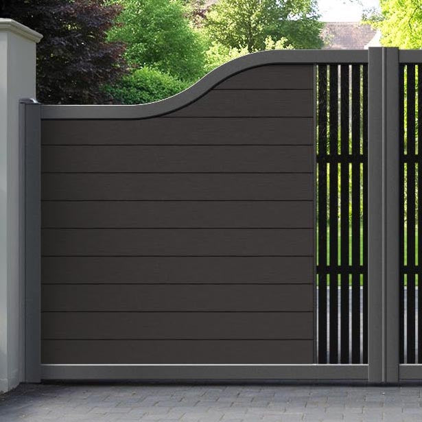 Fusion Aspen Curved Top Driveway Gate - Dark Oak - Middle Screen