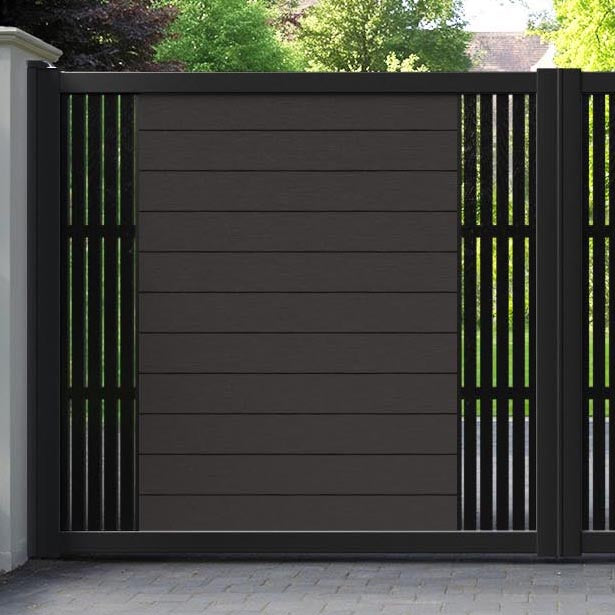 Fusion Aspen Straight Top Driveway Gate - Dark Oak - Middle & End Screen
