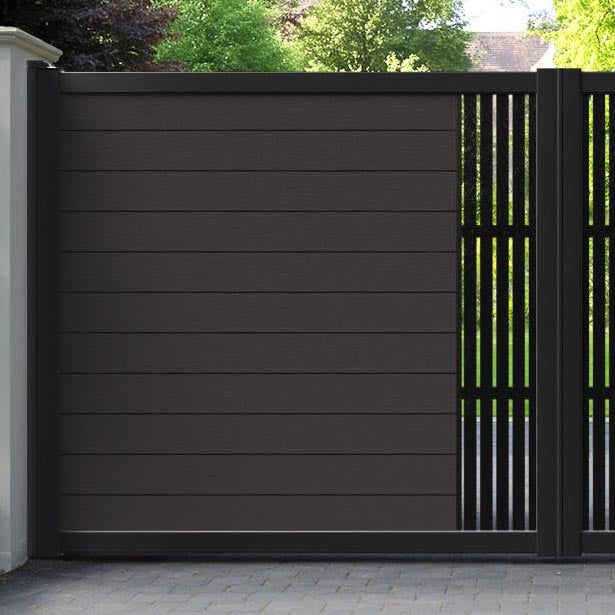 Fusion Aspen Straight Top Driveway Gate - Dark Oak - Middle Screen