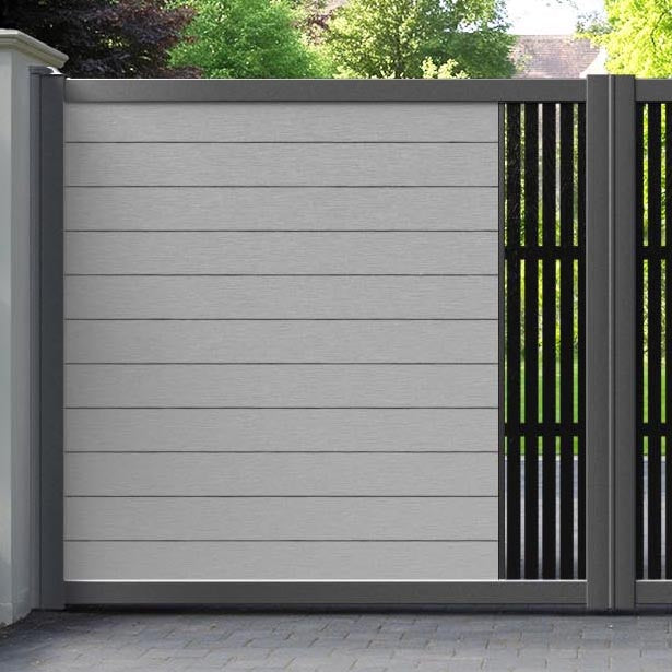 Fusion Aspen Straight Top Driveway Gate - Light Grey - Middle Screen