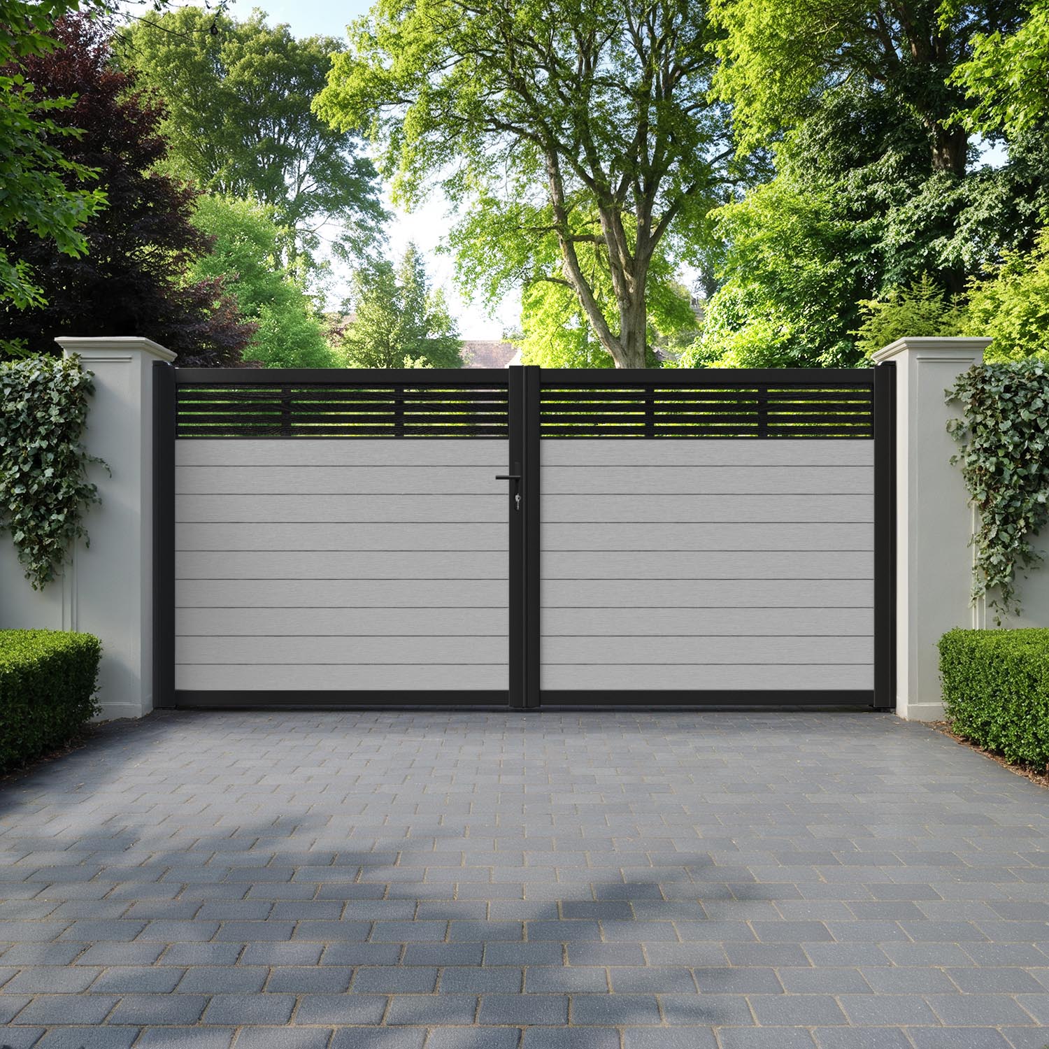 Fusion Aspen Straight Top Driveway Gate - Light Grey - Top Screen