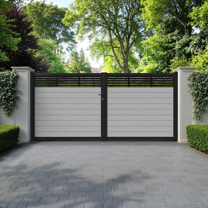 Fusion Aspen Straight Top Driveway Gate - Light Grey - Top Screen
