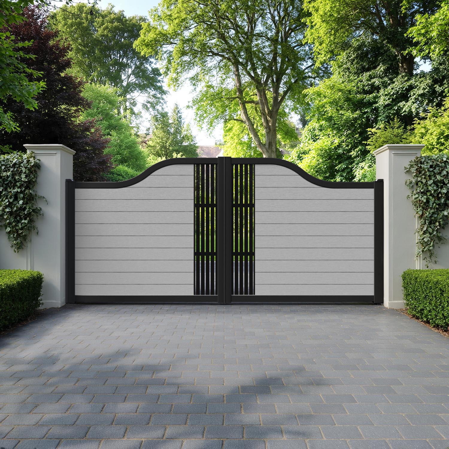 Fusion Aspen Curved Top Driveway Gate - Light Grey - Middle Screen