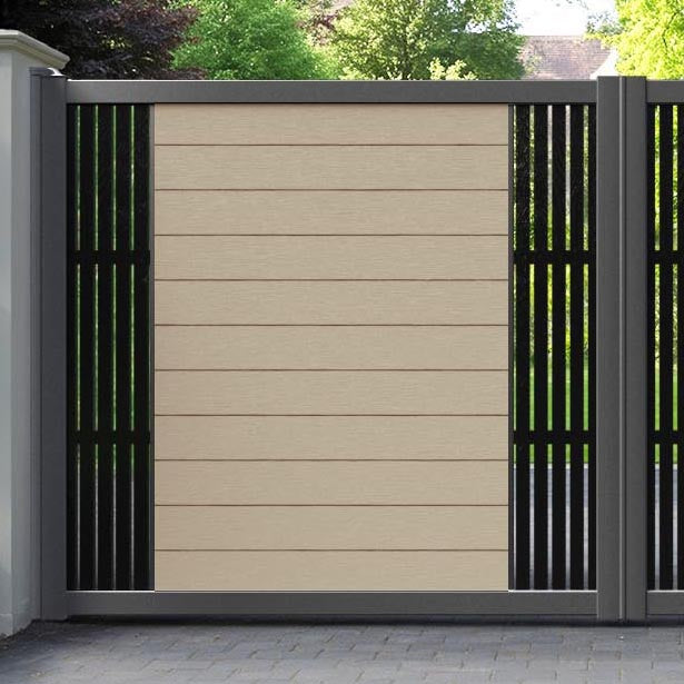 Fusion Aspen Straight Top Driveway Gate - Light Oak - Middle & End Screen