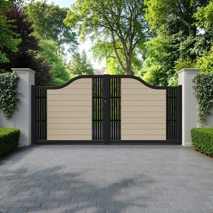 Fusion Aspen Curved Top Driveway Gate - Light Oak - Middle & End Screen