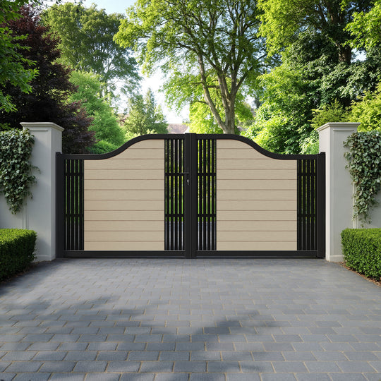 Fusion Aspen Curved Top Driveway Gate - Light Oak - Middle & End Screen