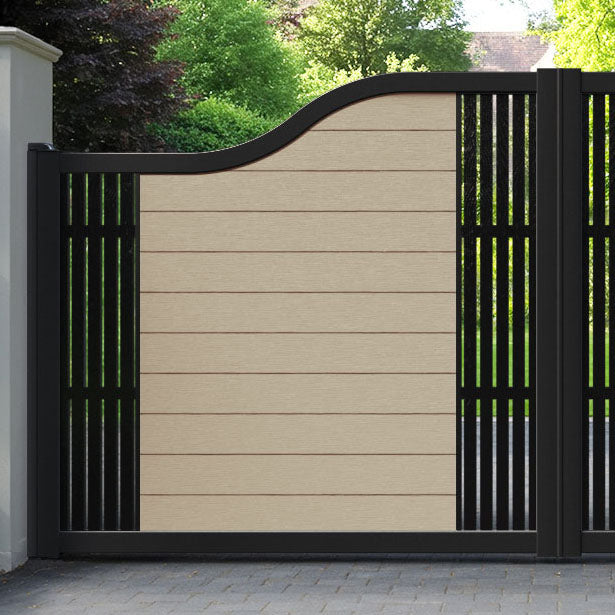Fusion Aspen Curved Top Driveway Gate - Light Oak - Middle & End Screen