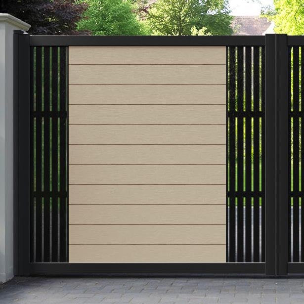 Fusion Aspen Straight Top Driveway Gate - Light Oak - Middle & End Screen