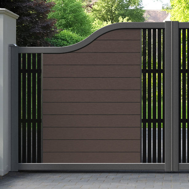 Fusion Aspen Curved Top Driveway Gate - Mid Brown - Middle & End Screen