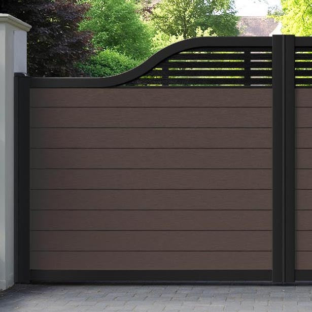 Fusion Aspen Curved Top Driveway Gate - Mid Brown - Top Screen