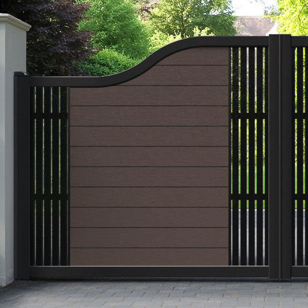Fusion Aspen Curved Top Driveway Gate - Mid Brown - Middle & End Screen