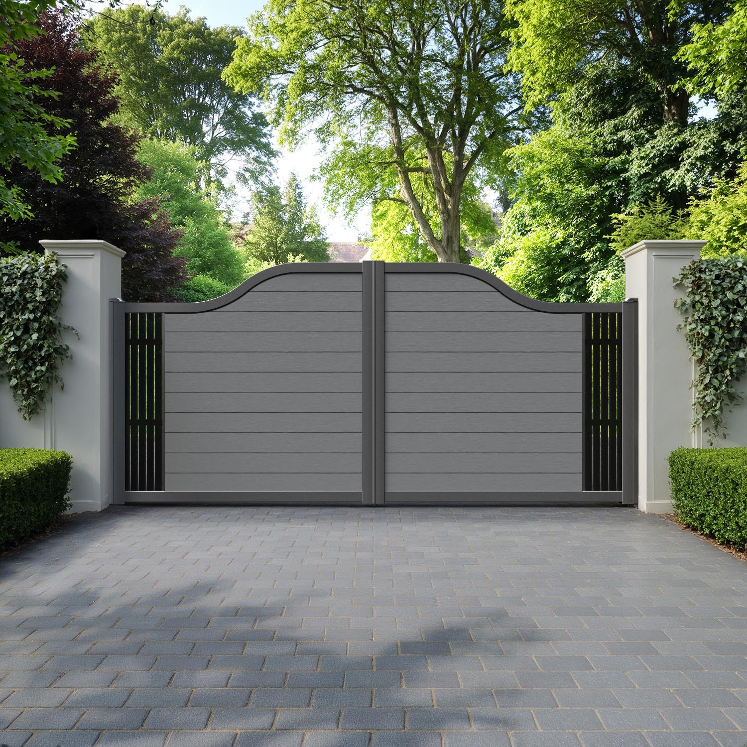 Fusion Aspen Curved Top Driveway Gate - Mid Grey - End Screen