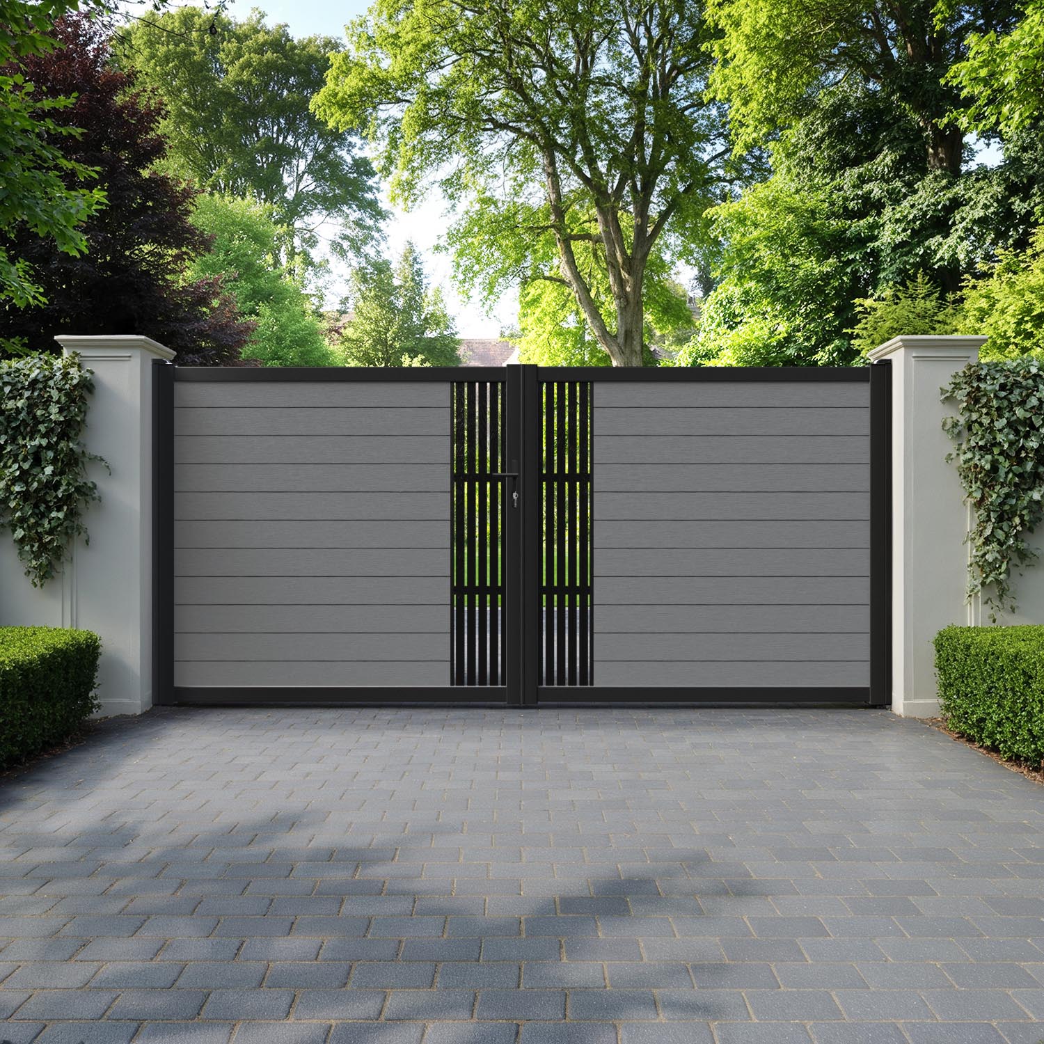 Fusion Aspen Straight Top Driveway Gate - Mid Grey - Middle Screen