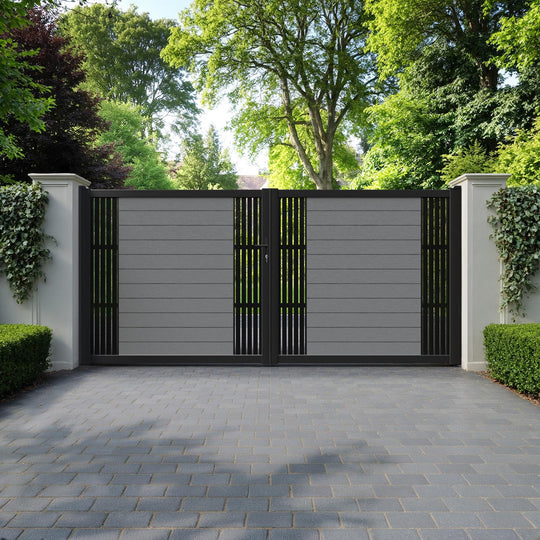 Fusion Aspen Straight Top Driveway Gate - Mid Grey - Middle & End Screen