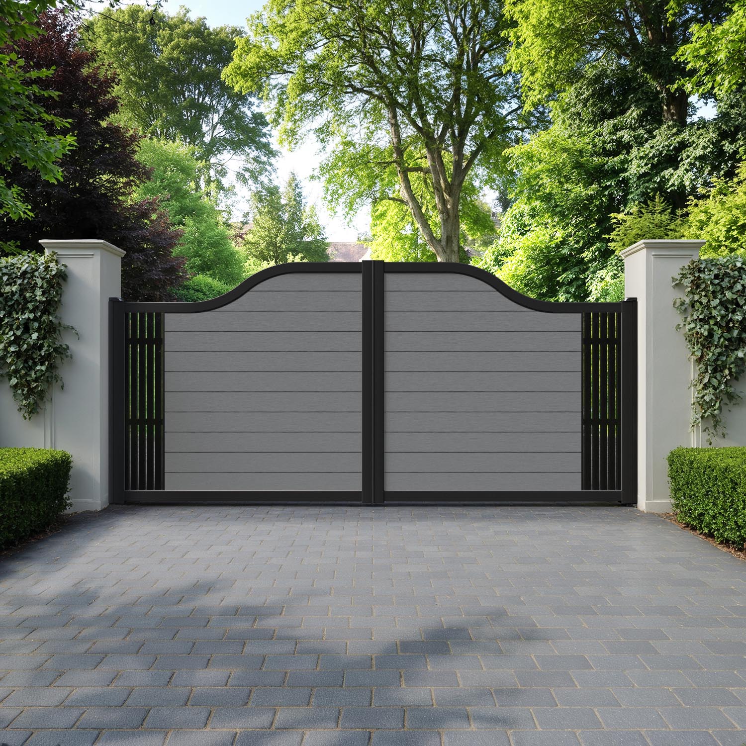 Fusion Aspen Curved Top Driveway Gate - Mid Grey - End Screen