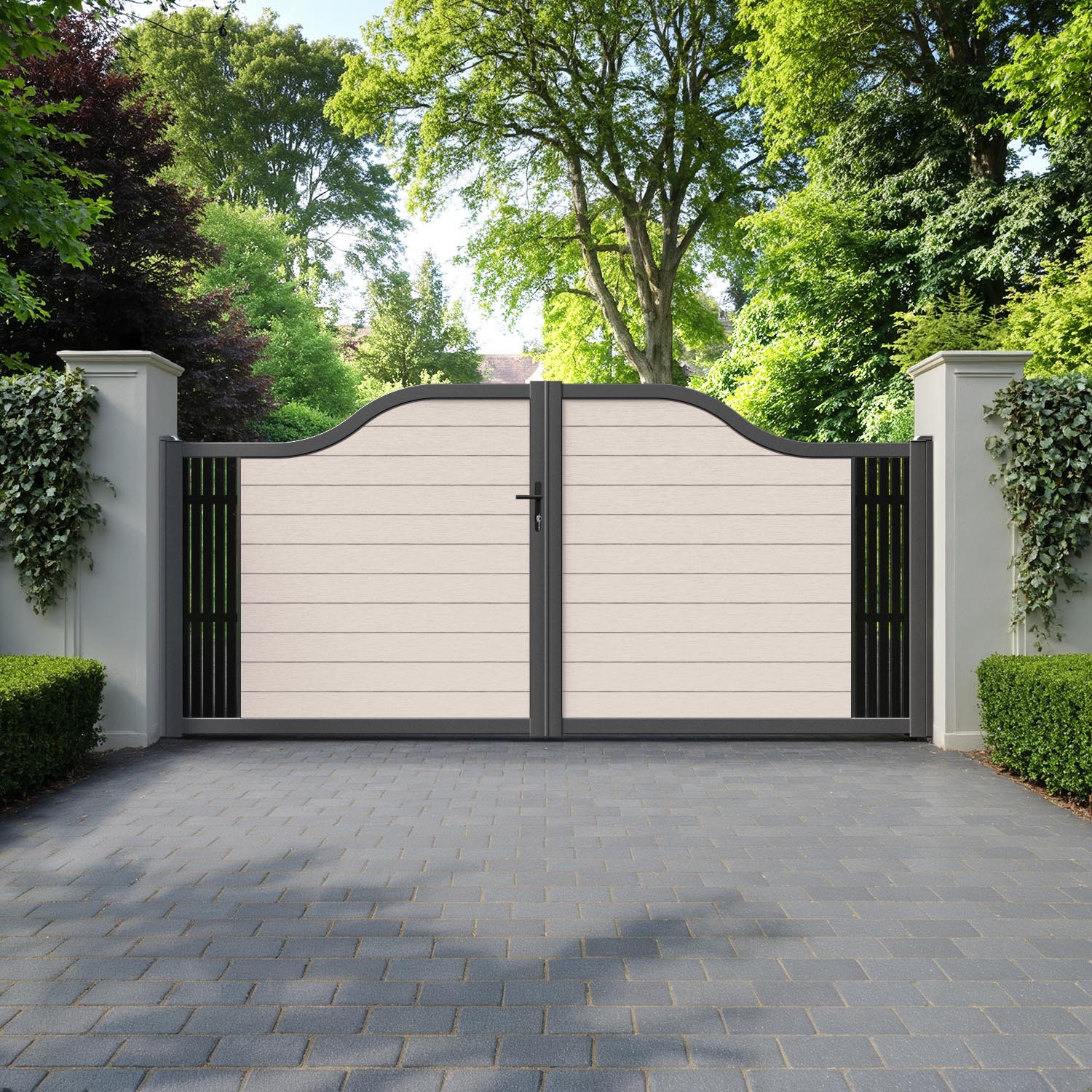 Fusion Aspen Curved Top Driveway Gate - Mid Stone - End Screen