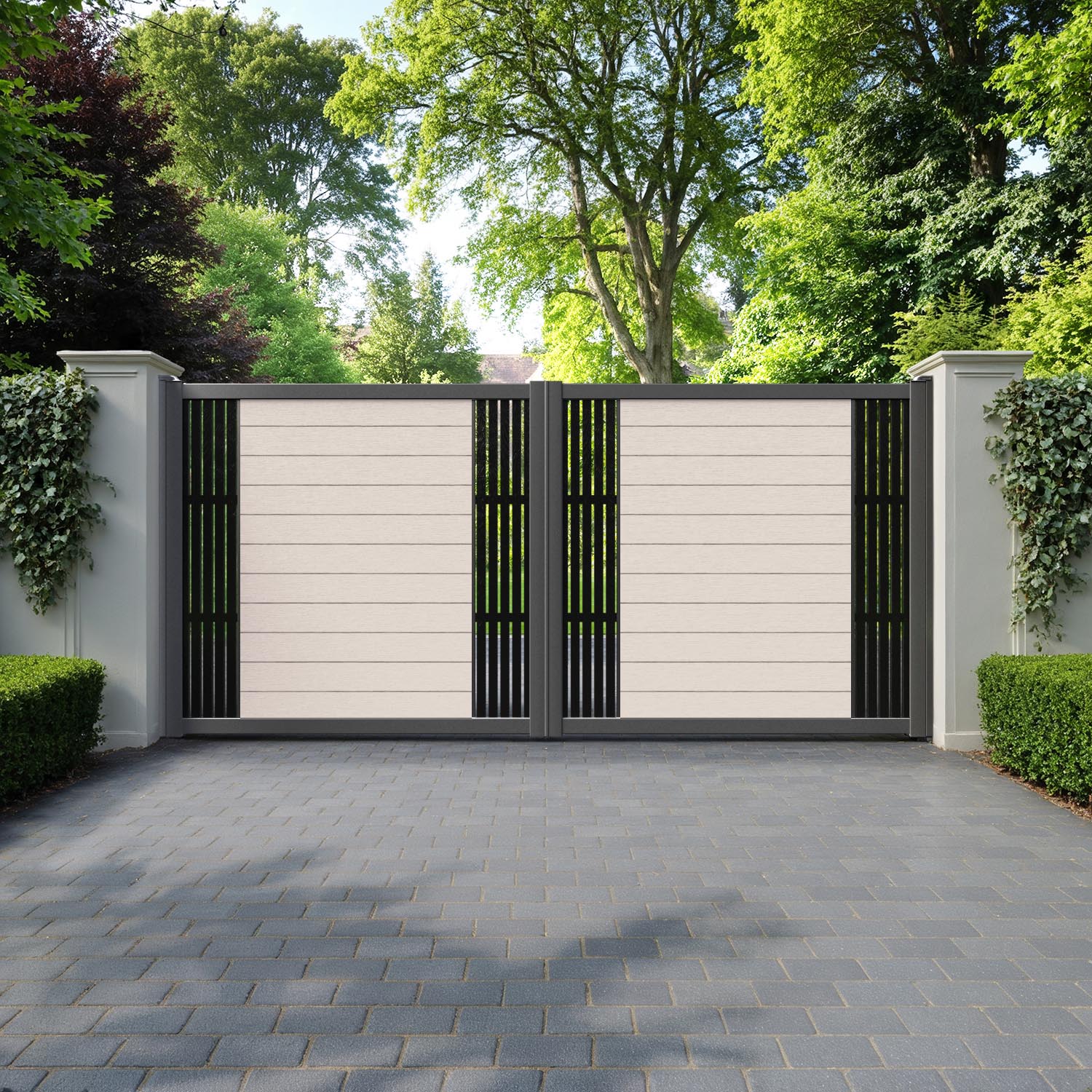 Fusion Aspen Straight Top Driveway Gate - Mid Stone - Middle & End Screen