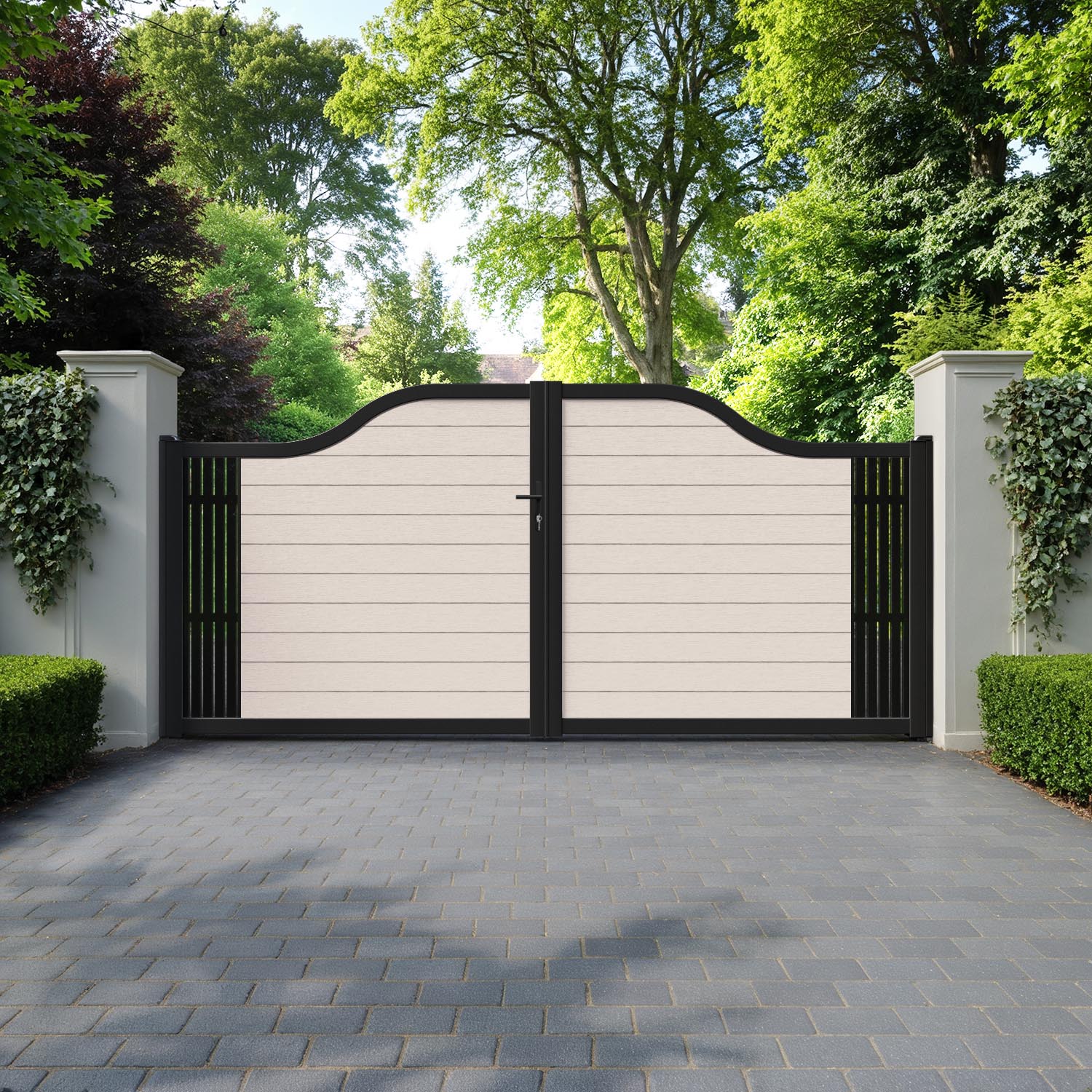 Fusion Aspen Curved Top Driveway Gate - Mid Stone - End Screen