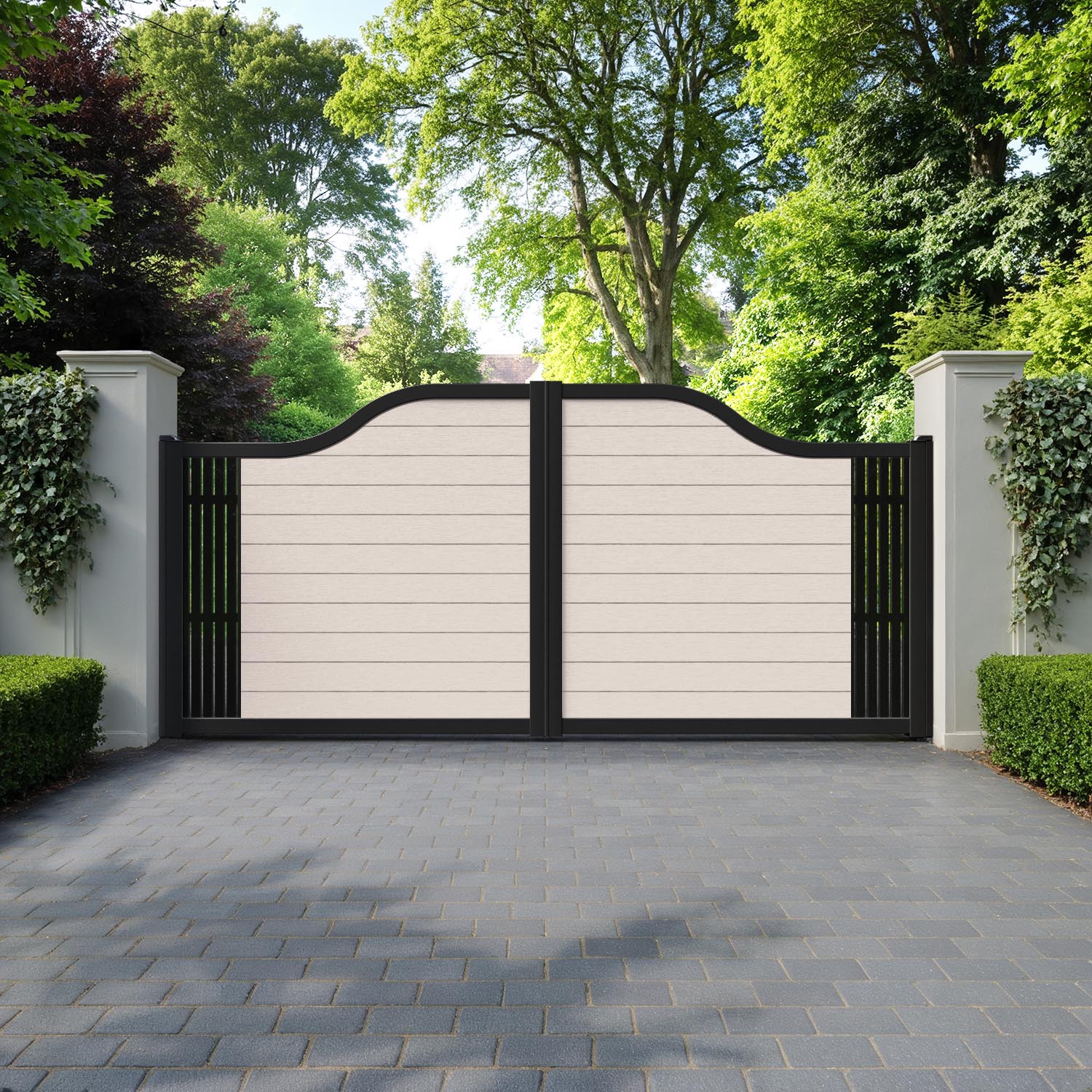 Fusion Aspen Curved Top Driveway Gate - Mid Stone - End Screen