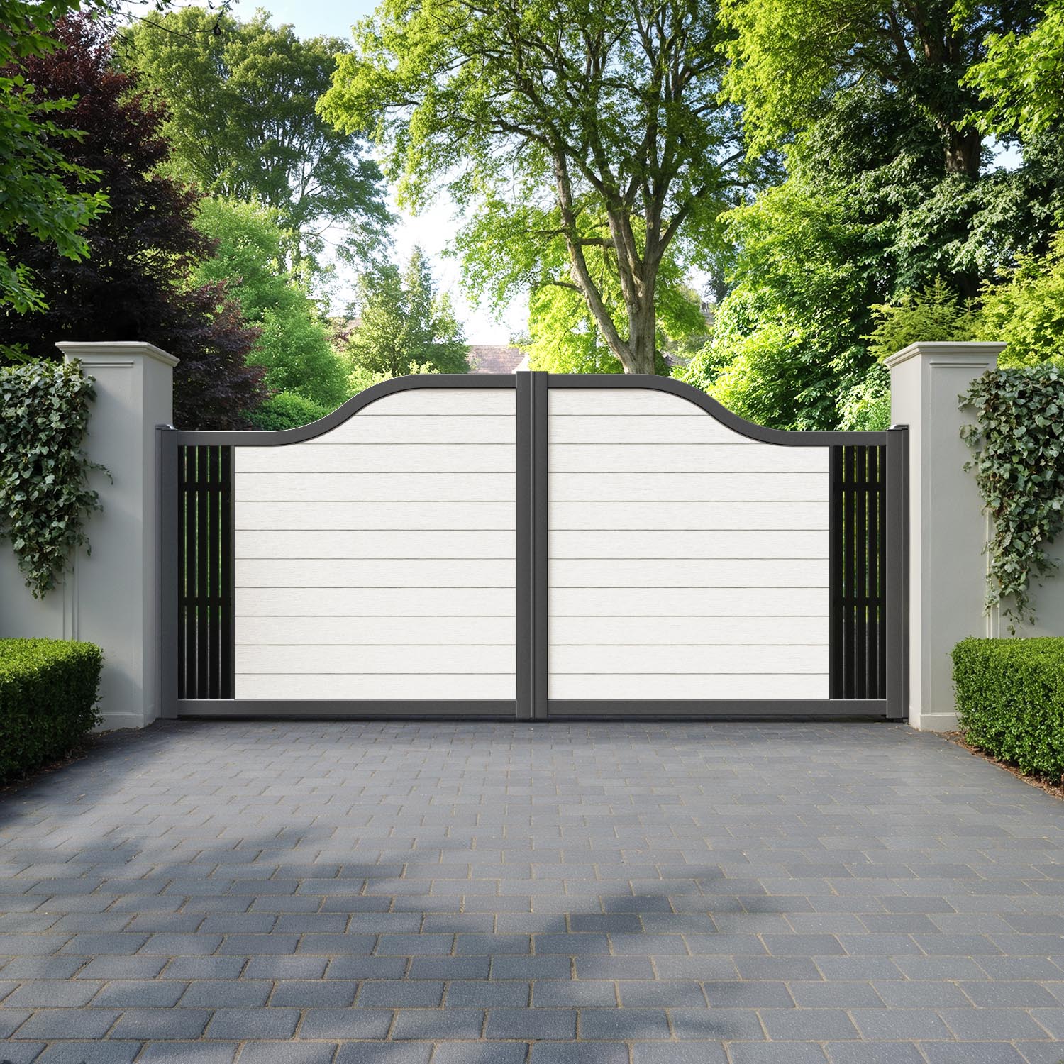 Fusion Aspen Curved Top Driveway Gate - Light Stone - End Screen