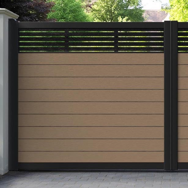 Fusion Aspen Straight Top Driveway Gate - Teak - Top Screen