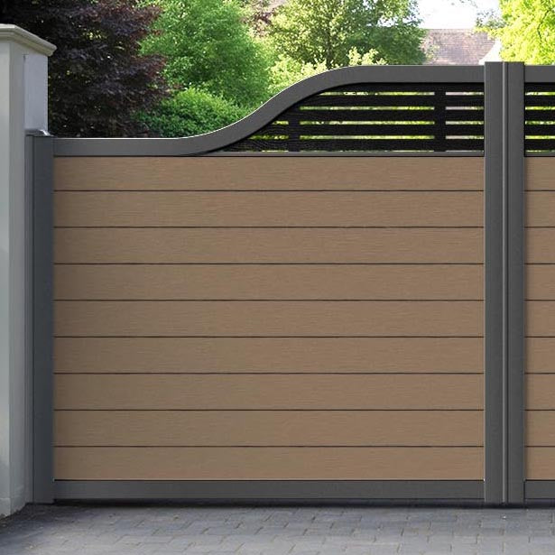 Fusion Aspen Curved Top Driveway Gate - Teak - Top Screen