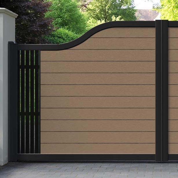 Fusion Aspen Curved Top Driveway Gate - Teak - End Screen