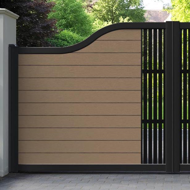 Fusion Aspen Curved Top Driveway Gate - Teak - Middle Screen