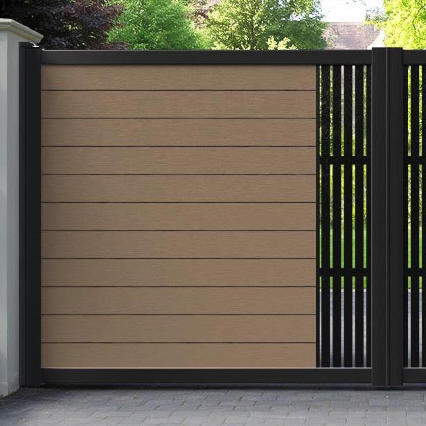 Fusion Aspen Straight Top Driveway Gate - Teak - Middle Screen