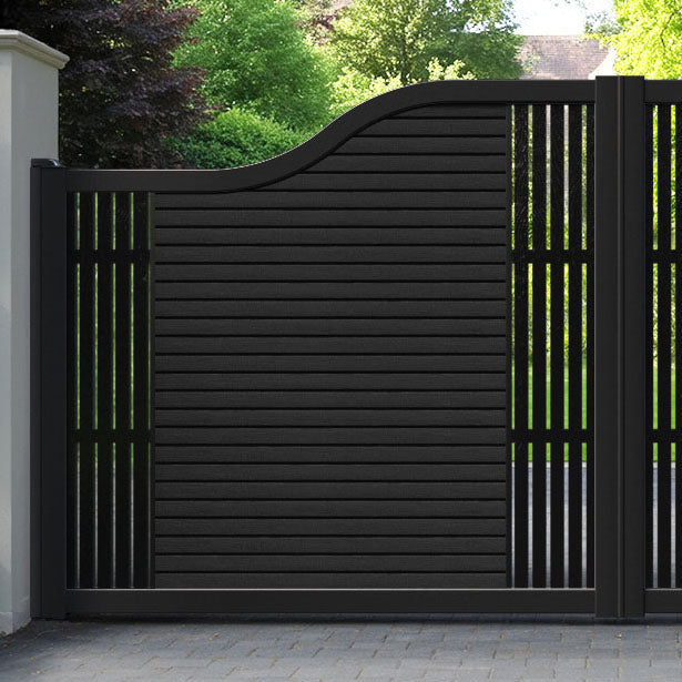 Hudson Aspen Curved Top Driveway Gate - Black - Middle & End Screen