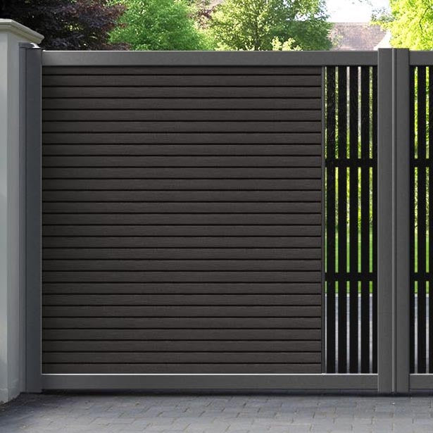 Hudson Aspen Straight Top Driveway Gate - Dark Oak - Middle Screen