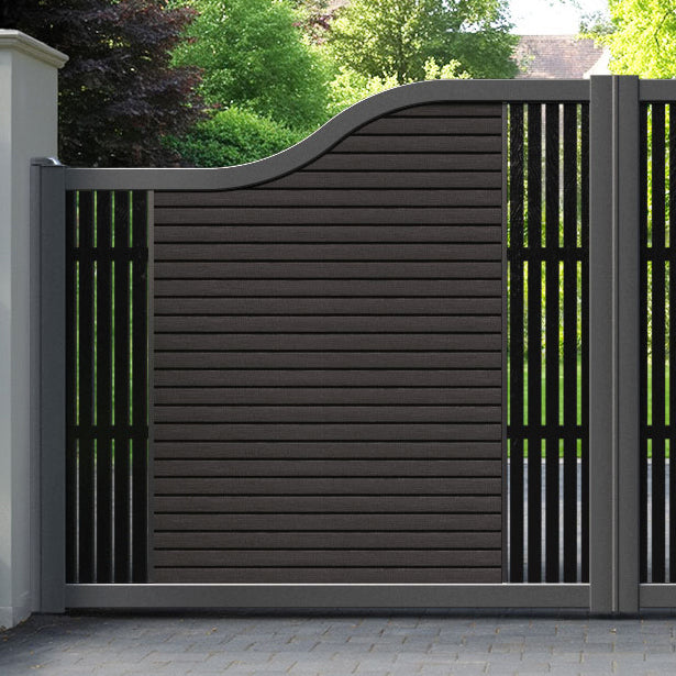 Hudson Aspen Curved Top Driveway Gate - Dark Oak - Middle & End Screen