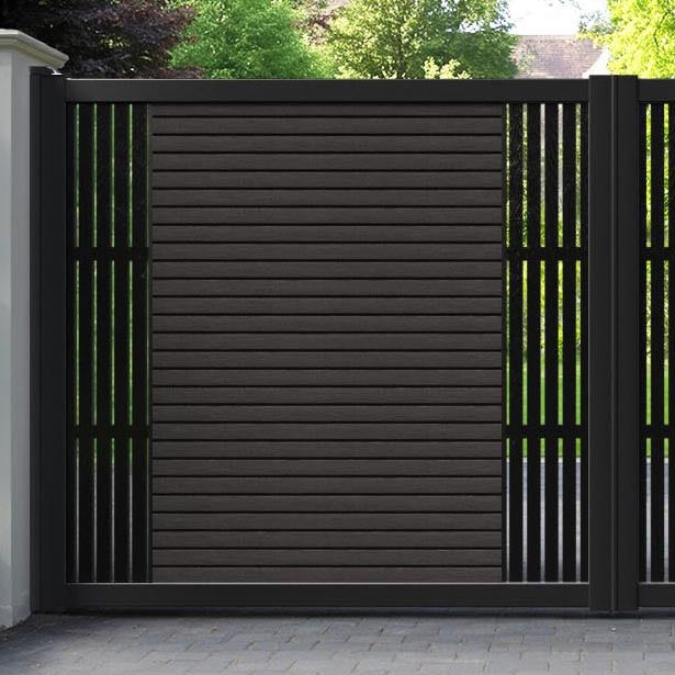 Hudson Aspen Straight Top Driveway Gate - Dark Oak - Middle & End Screen