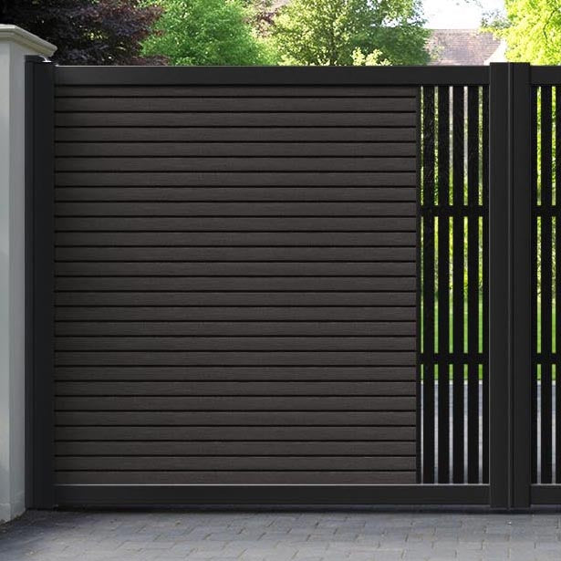Hudson Aspen Straight Top Driveway Gate - Dark Oak - Middle Screen