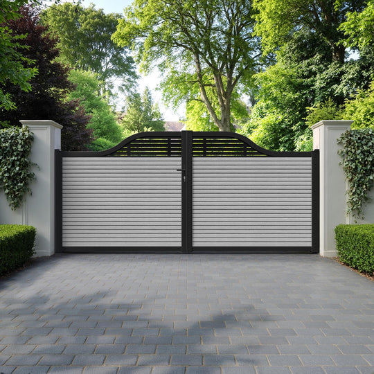 Hudson Aspen Curved Top Driveway Gate - Light Grey - Top Screen