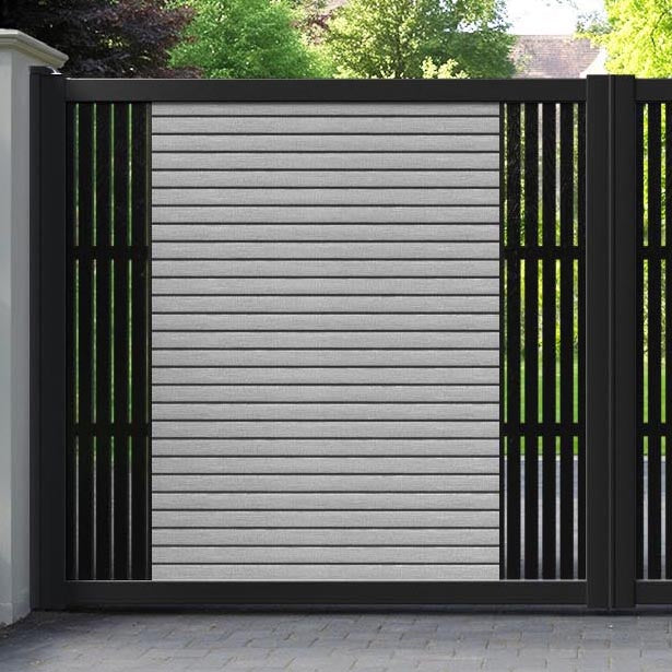 Hudson Aspen Straight Top Driveway Gate - Light Grey - Middle & End Screen