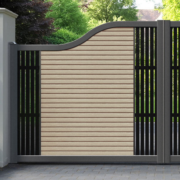 Hudson Aspen Curved Top Driveway Gate - Light Oak- Middle & End Screen
