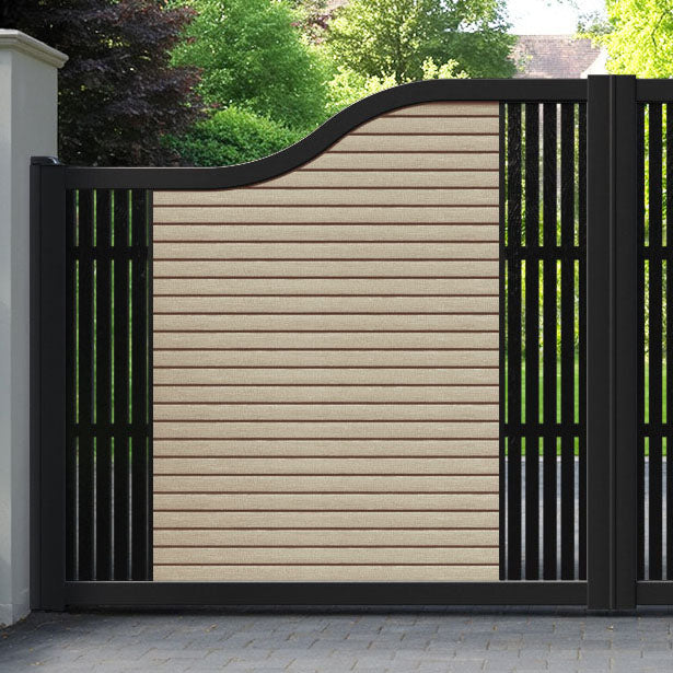 Hudson Aspen Curved Top Driveway Gate - Light Oak- Middle & End Screen