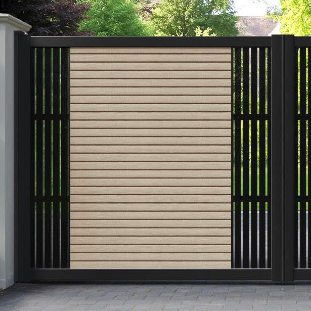 Hudson Aspen Straight Top Driveway Gate - Light Oak- Middle & End Screen