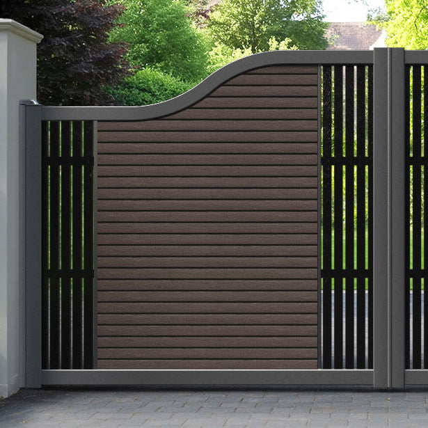 Hudson Aspen Curved Top Driveway Gate - Mid Brown - Middle & End Screen