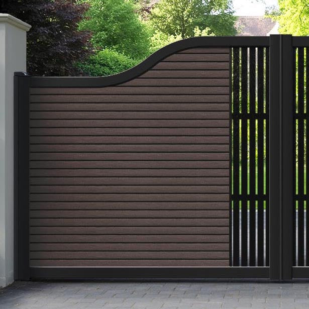 Hudson Aspen Curved Top Driveway Gate - Mid Brown - Middle Screen
